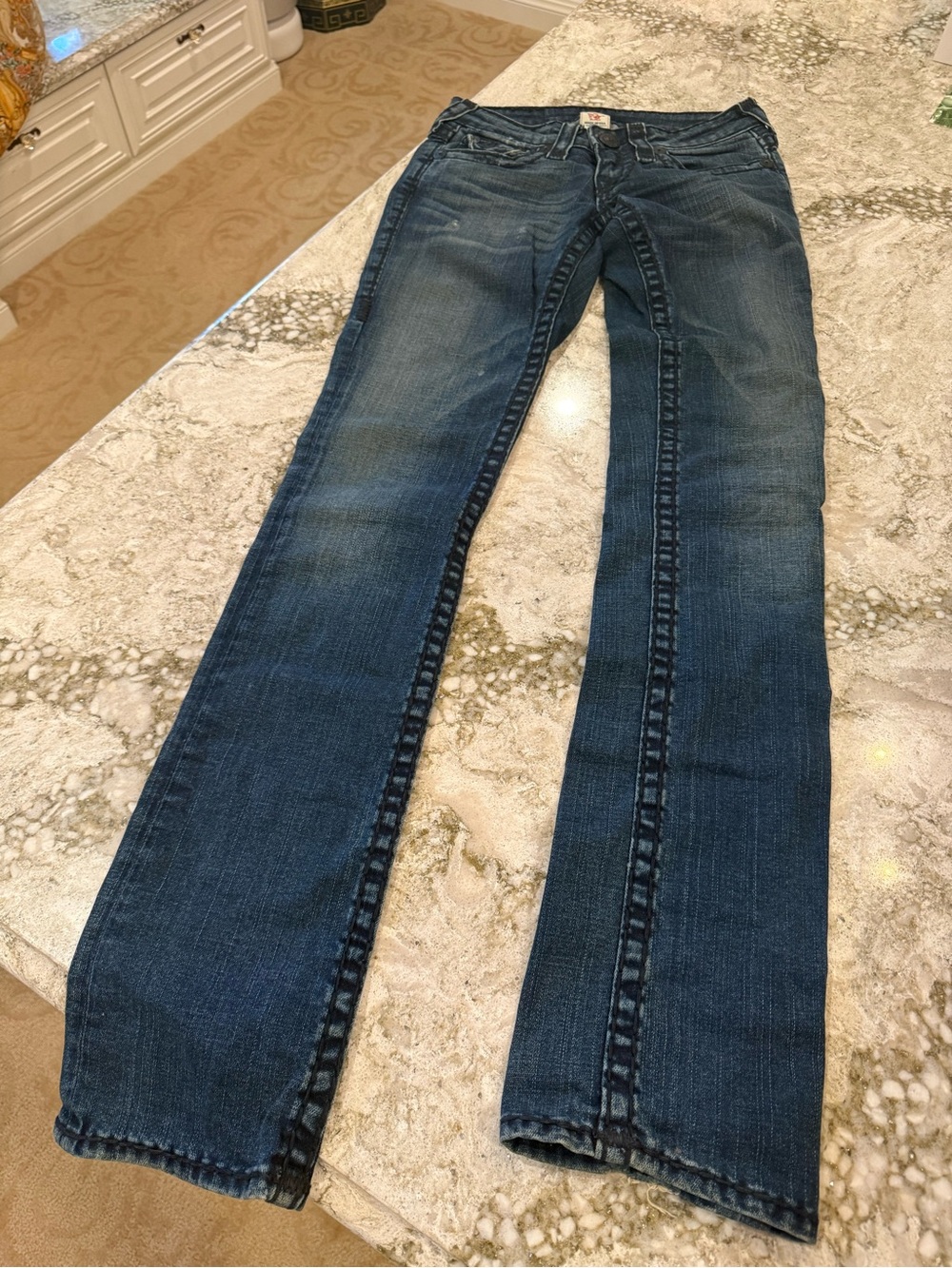 True Religion Straight Leg Jeans in Dark Blue Wash